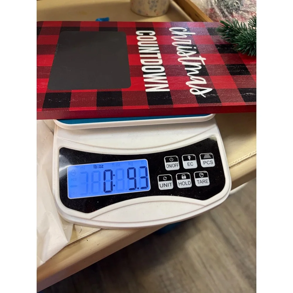 Christmas Countdown Wooden Hanging Sign Red Black Buffalo Plaid Chalkboard Decor